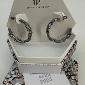 Bomb Party "Cant Outshine Me" ER98125 Hoop Earrings Diamond CZ April 25 Birthday